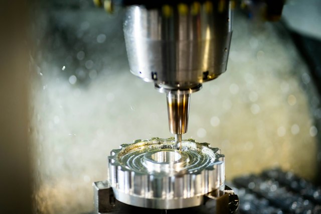 CNC end mill cutting an aluminum part